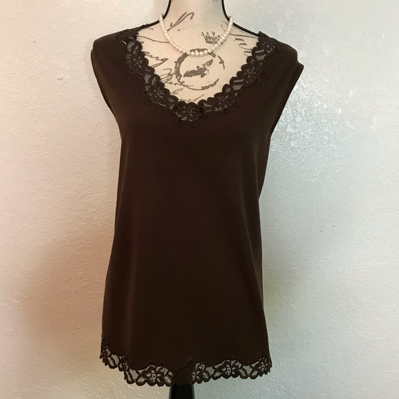 Coldwater Creek Tops - Creek Brown Tank Top with lace SZ 20